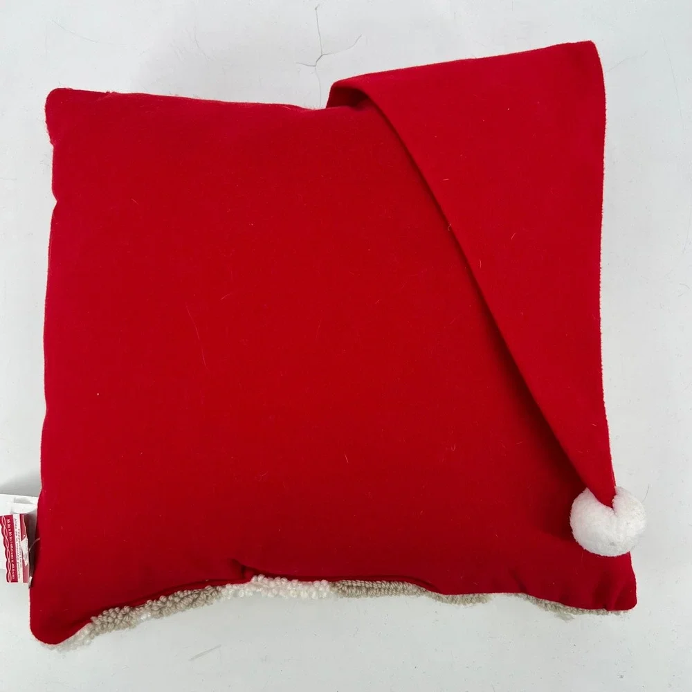 NWT Black Santa Claus Hooked Tufted Pillow Red Velvet Hat Christmas Holiday